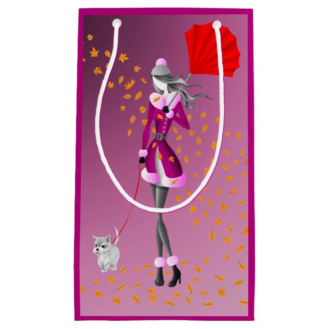 Dog Walker Red Parbrella på hösten (Framsidan)