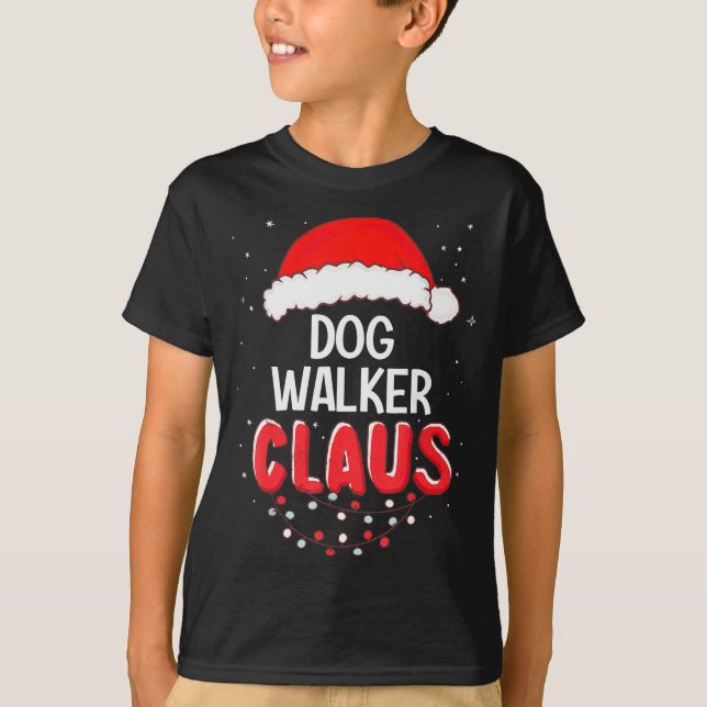 Dog Walker Santa Claus Christmas Matching Costume  T Shirt (Framsida)