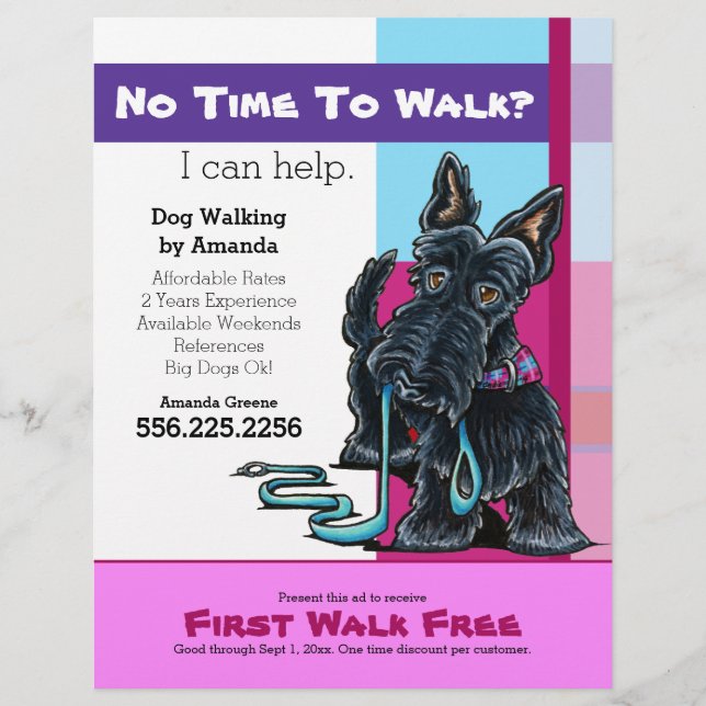 Dog Walker Scottie Pset Discount Coupon Ad Reklamblad (Framsidan)