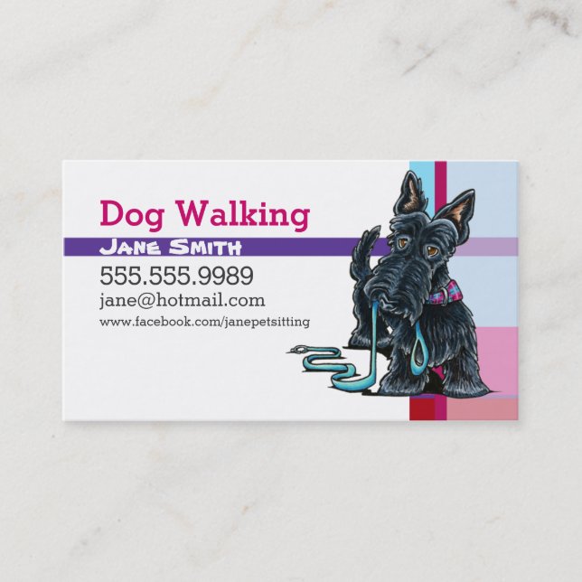 Dog Walker Scottie Rosa Lila Play Visitkort (Framsida)