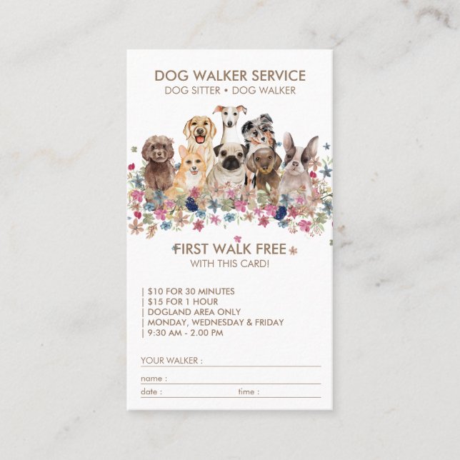 Dog Walker Service-gratis gåva namn Visitkort (Framsida)