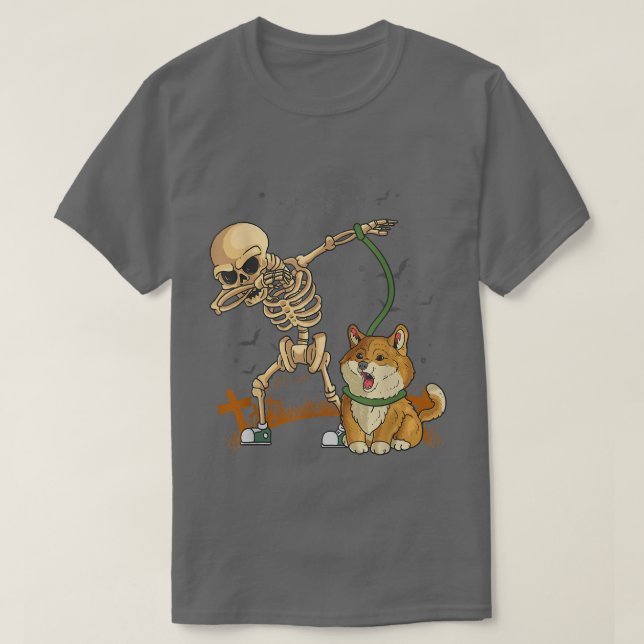 Dog Walker Skeleton Corgi Hund Walking  T Shirt (Design framsida)