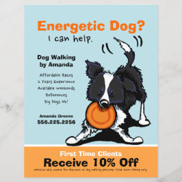 Dog Walker Walking Ad Coupon Gräns Collie Reklamblad