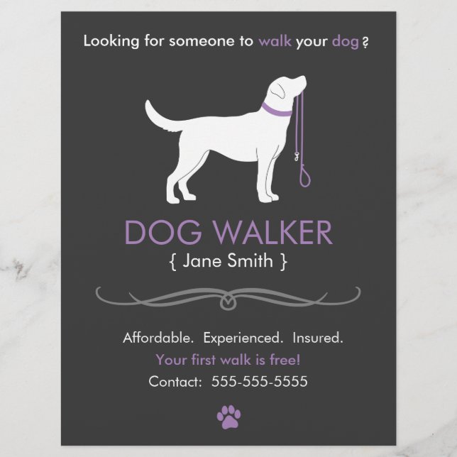 Dog Walker Walking Business Flyer-mall Reklamblad (Framsidan)