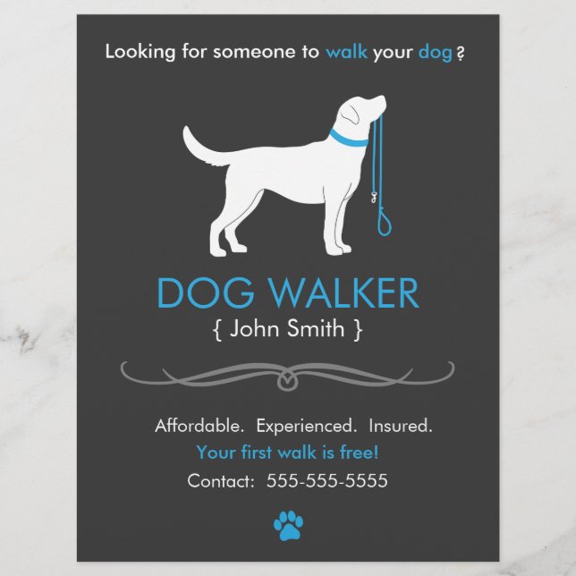 Dog Walker Walking Business Flyer-mall Reklamblad (Framsidan)