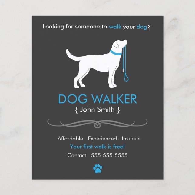 Dog Walker Walking Business Flyer Template Small (Framsidan)