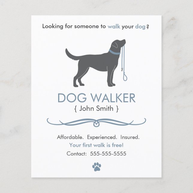Dog Walker/Walking Business Flyer Template Small (Framsidan)