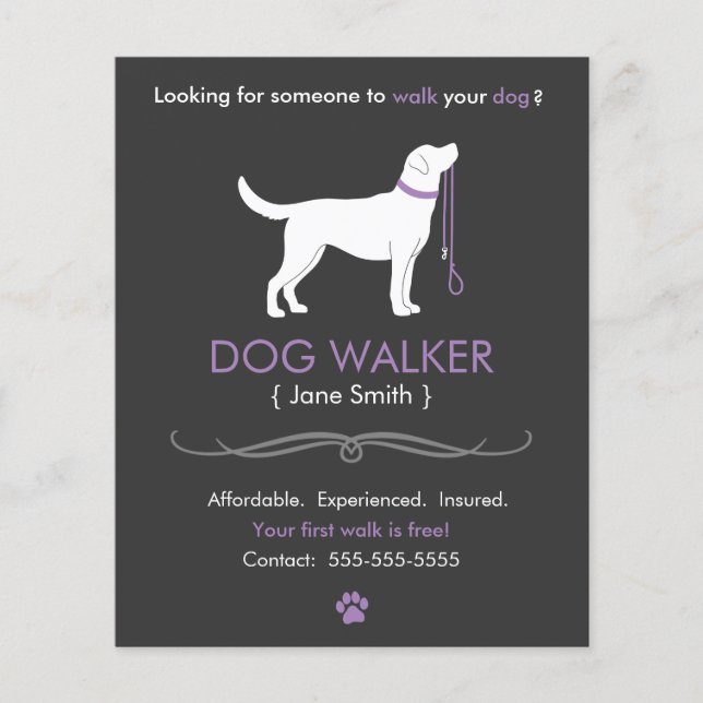 Dog Walker Walking Business Flyer Template small s (Framsidan)