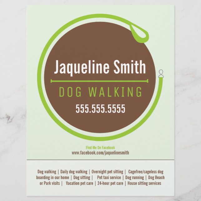 Dog Walker Walking Leash Loop Grönt Promotional Reklamblad (Framsidan)