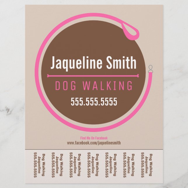 Dog Walker Walking Leash Rosa Tear Lakan Reklamblad (Framsidan)