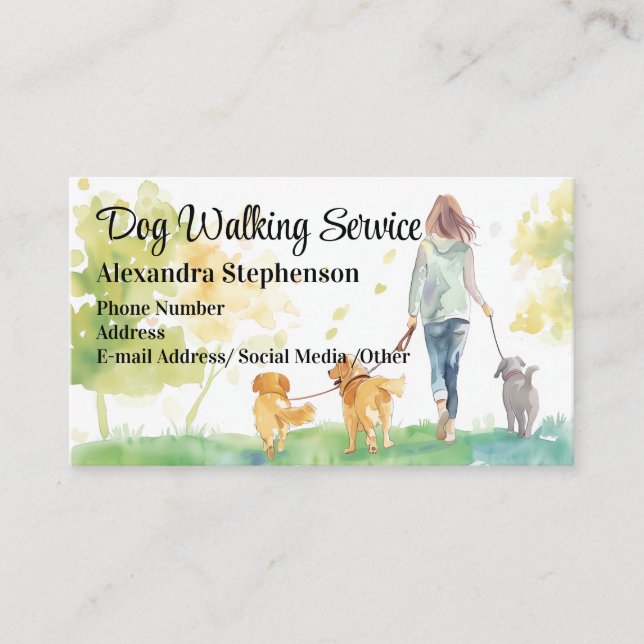 Dog Walking Service Pet Walker Watercolor Visitkort (Framsida)