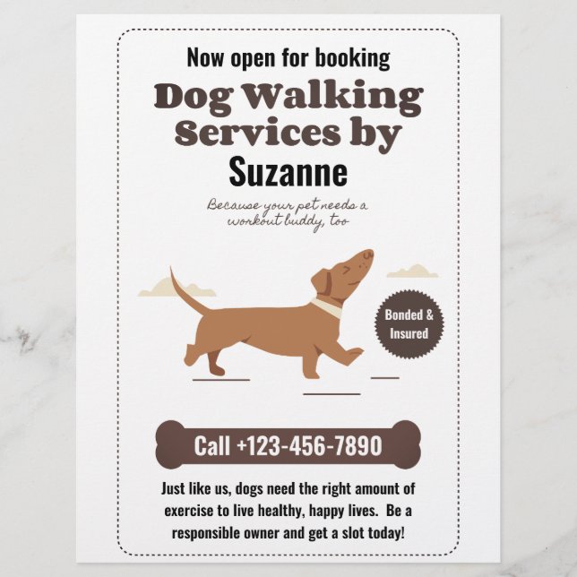 Dog Walking Services av Suzanne Dachshund Flyer (Framsidan)