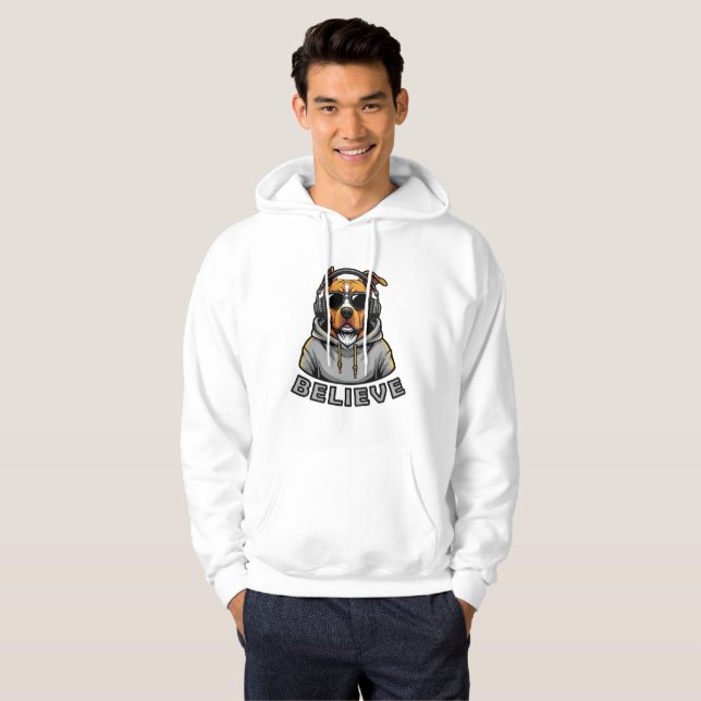 Dog Wearing Headphones Hoodie – Cool Music Lover P (Hel framsida)