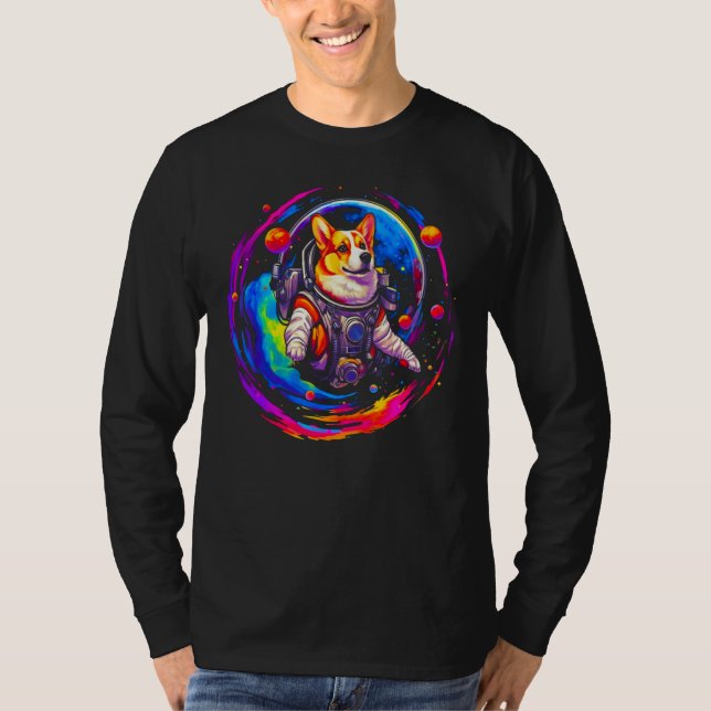Dog Welsh Corgi Astronaut Space T Shirt (Framsida)