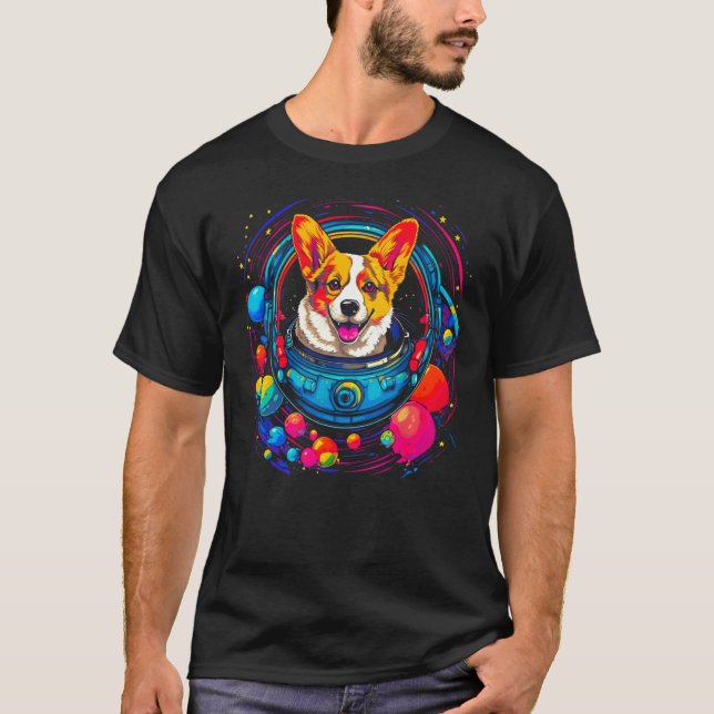 Dog Welsh Corgi Astronaut T Shirt (Framsida)
