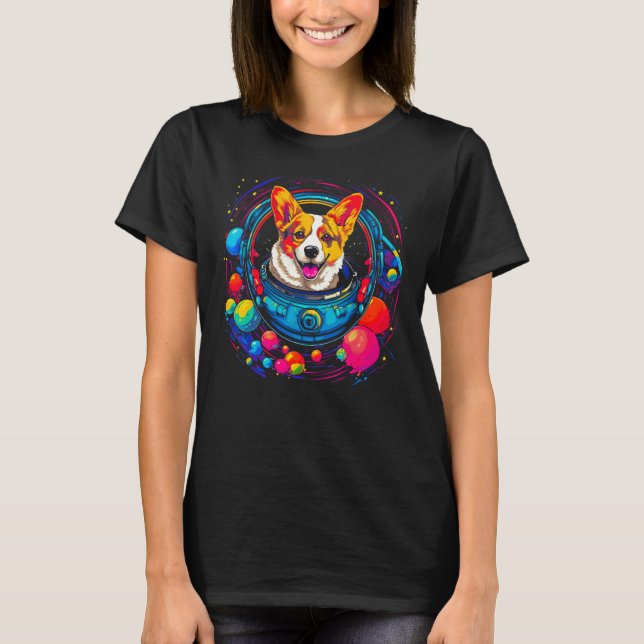 Dog Welsh Corgi Astronaut T Shirt (Framsida)