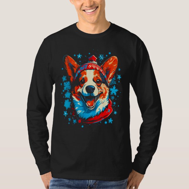Dog Welsh Corgi Christmas Santa Hat T Shirt (Framsida)