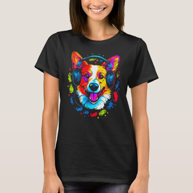Dog Welsh Corgi DJ T Shirt (Framsida)