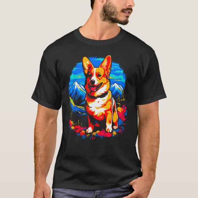 Dog Welsh Corgi Hiking T Shirt (Framsida)
