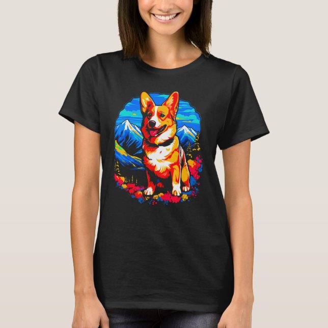Dog Welsh Corgi Hiking T Shirt (Framsida)
