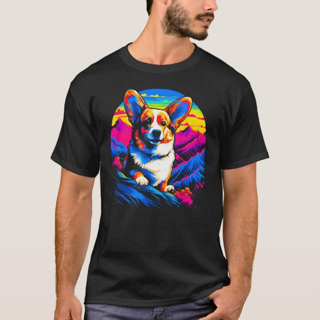 Dog Welsh Corgi Mountain T Shirt (Framsida)