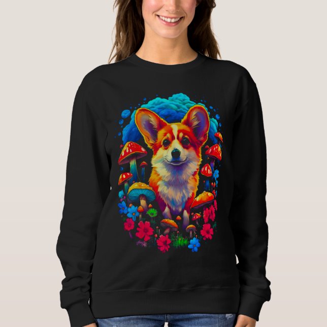 Dog Welsh Corgi Mushroom T Shirt (Framsida)
