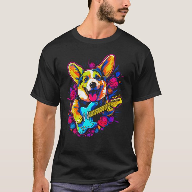 Dog Welsh Corgi Musician T Shirt (Framsida)