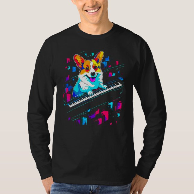 Dog Welsh Corgi Piano T Shirt (Framsida)