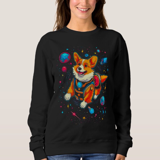 Dog Welsh Corgi Planet Space T Shirt (Framsida)