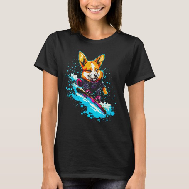 Dog Welsh Corgi Snowboard T Shirt (Framsida)