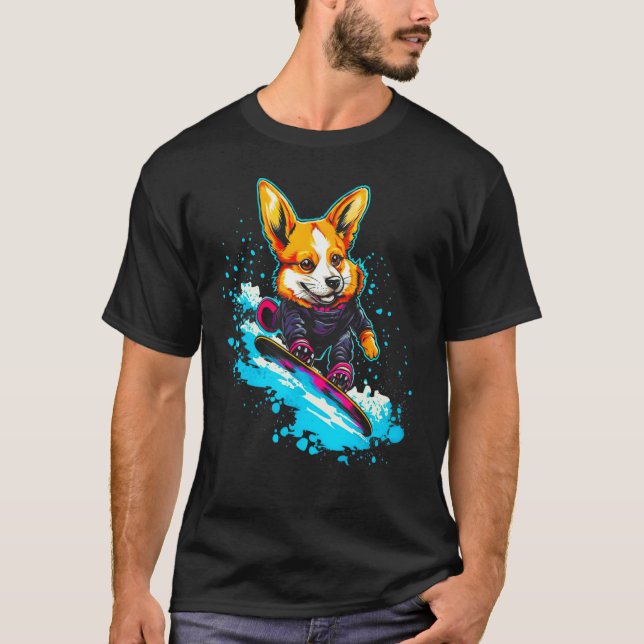 Dog Welsh Corgi Snowboard T Shirt (Framsida)