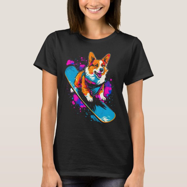 Dog Welsh Corgi Snowboarder T Shirt (Framsida)