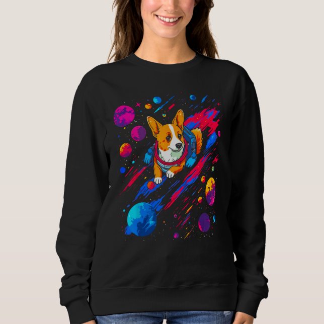 Dog Welsh Corgi Space Planet Universe T Shirt (Framsida)