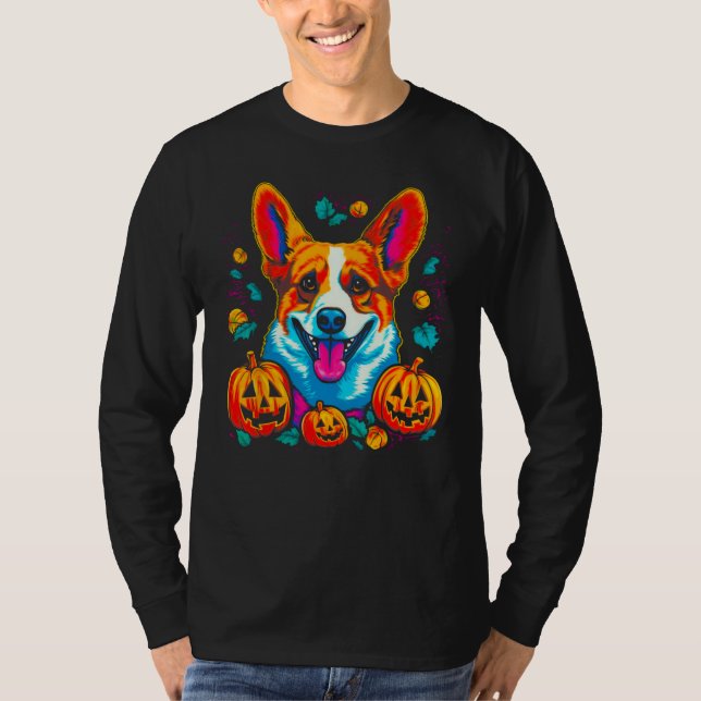 Dog Welsh Corgi Spooky Pumpkin Halloween T Shirt (Framsida)