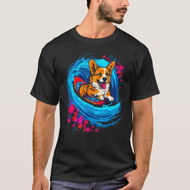 Dog Welsh Corgi Surfer T Shirt (Framsida)