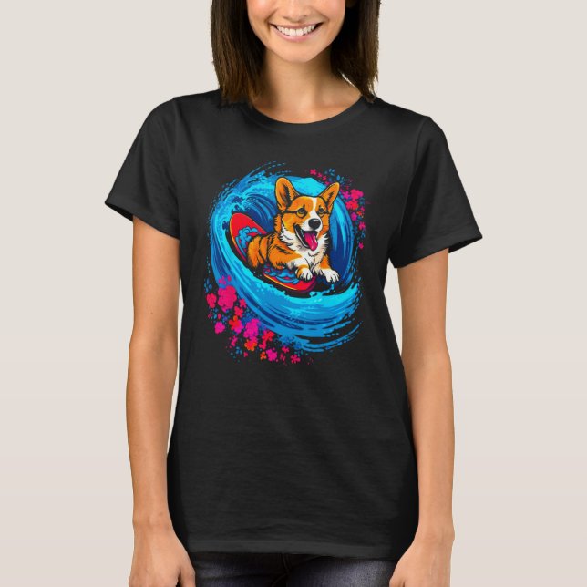 Dog Welsh Corgi Surfer T Shirt (Framsida)