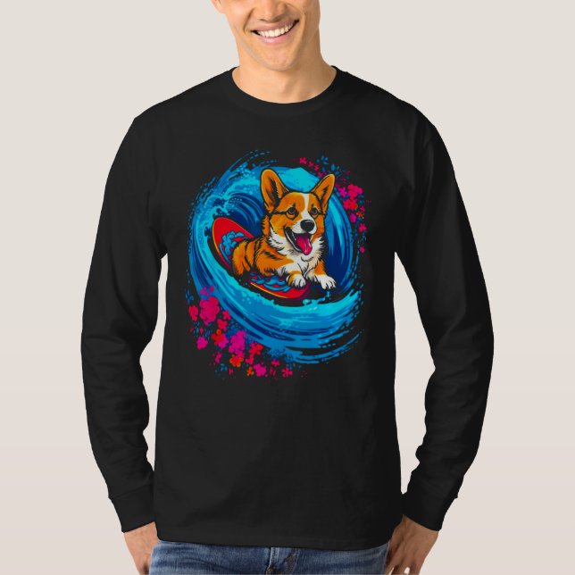 Dog Welsh Corgi Surfer T Shirt (Framsida)