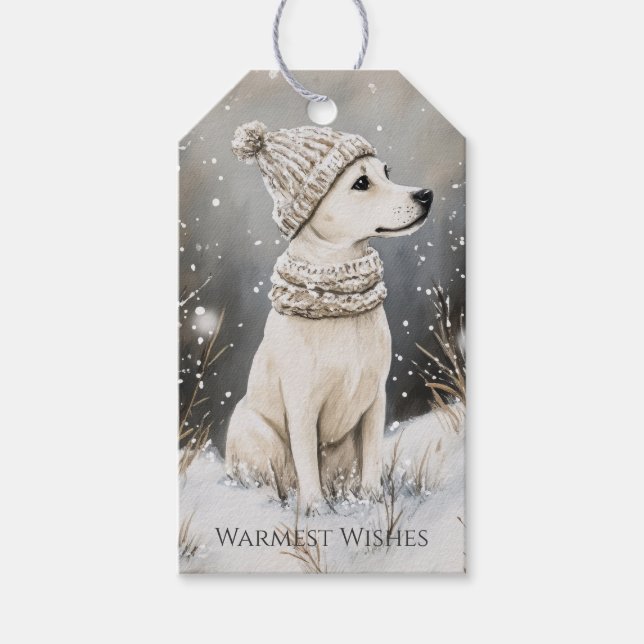Dog Winter Snow Christmas Presentetikett (Framsidan)