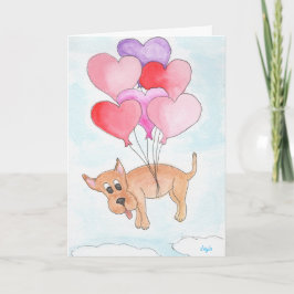 Dog with Heart Balloons Helgkort