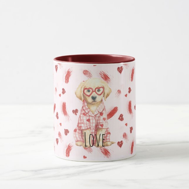 Dog with Heart Glasses Glitter Love Hearts  Mugg (Center)