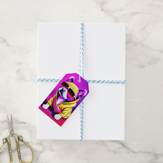 Dog with sunglasses presentetikett (Med Snöre)