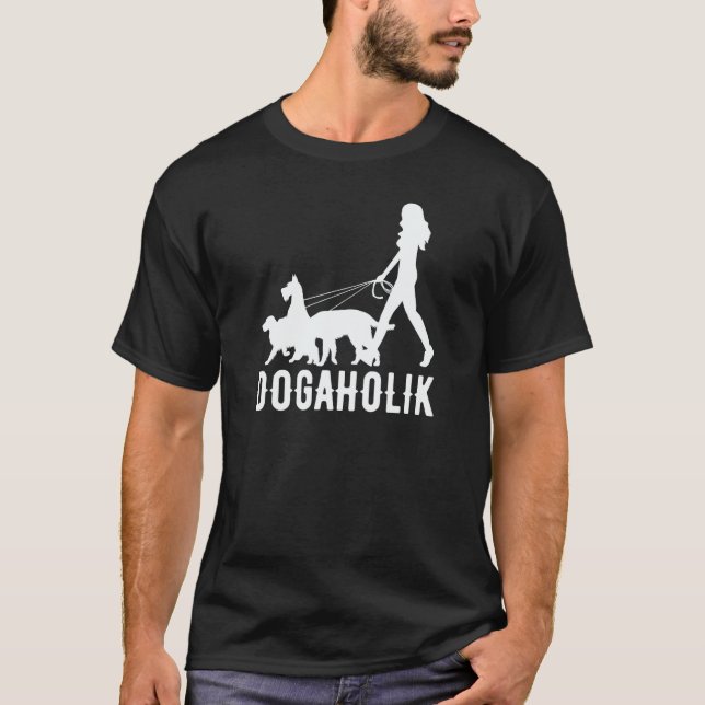 Dogaholic  Walking With Dog Costume T Shirt (Framsida)