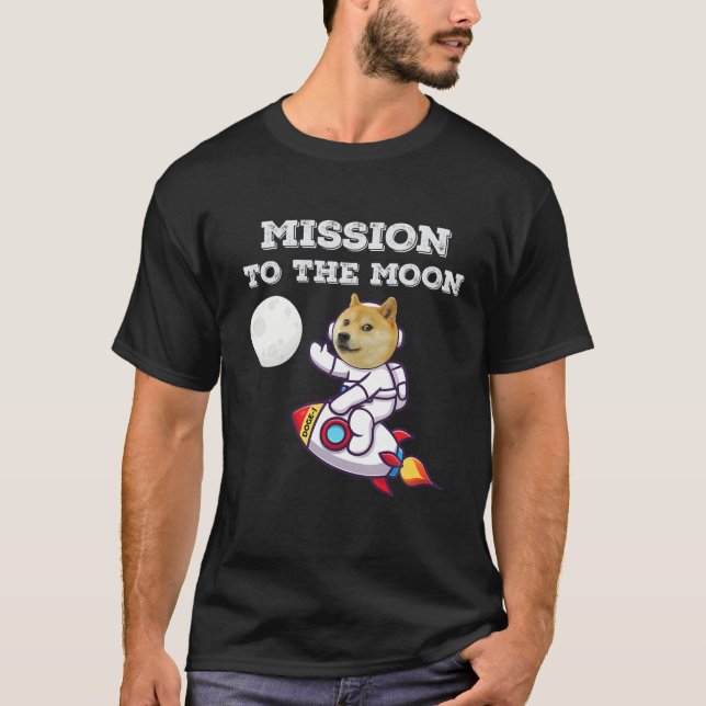 Doge-1 Uppdrag till Måne Doge-Coin Funny Shiba I T Shirt (Framsida)