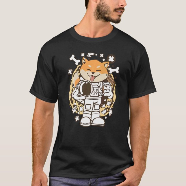 Doge Astronaut Shiba inu till Måne Rymden A T Shirt (Framsida)