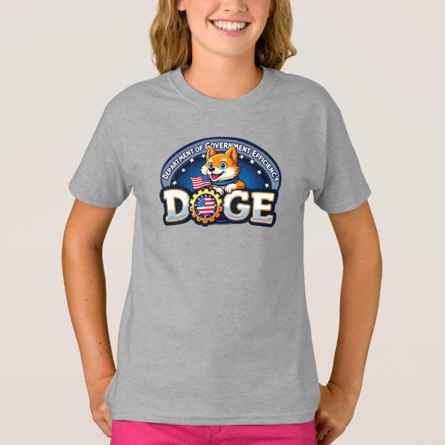 DOGE Department of Government Efficiency Girls T Shirt (Framsida)