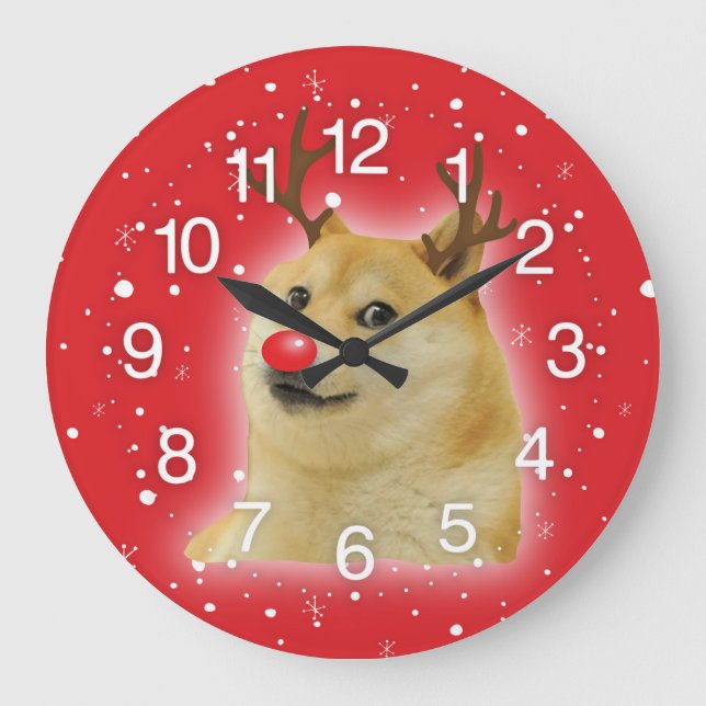 Doge Dogright Doggo Hund jul - minneskort rött Stor Klocka (Framsida)