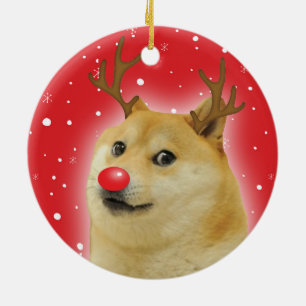 Doge Dogright Doggo Hund julkort rött Julgransprydnad Keramik