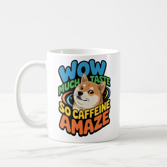 Doge Meme Coffee Mugg-Wow, mycket koffein, sådana  Kaffemugg (Vänster)