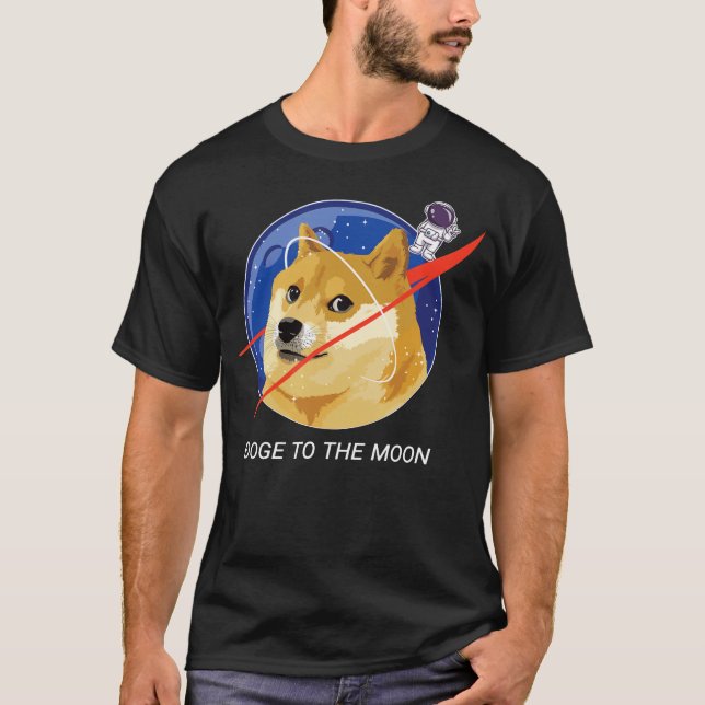 Doge till Måne Astronaut NASA Shibu Inu Meme Hund T Shirt (Framsida)