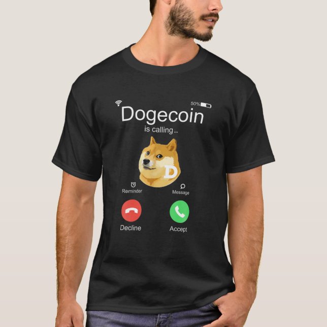 Dogecoin anropar den berömda Crypto Doge Coin Hund T Shirt (Framsida)